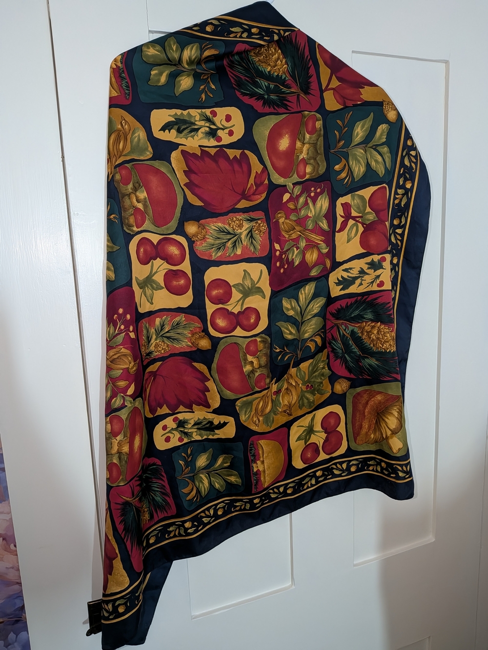 Decorative Autumn Harvest Scarf - Navy, Red, Gold